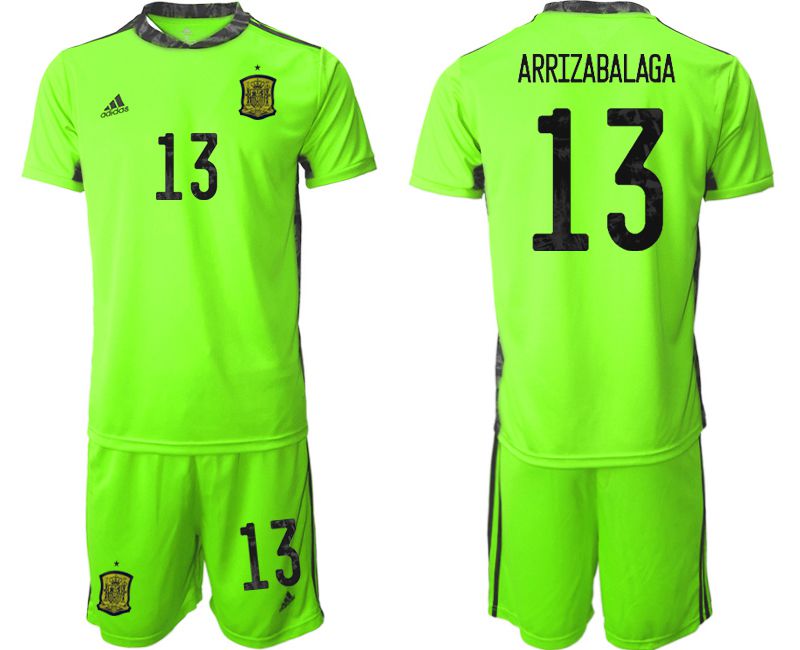 Men 2021 World Cup National Spain fluorescent green goalkeeper #13 Soccer Jerseys